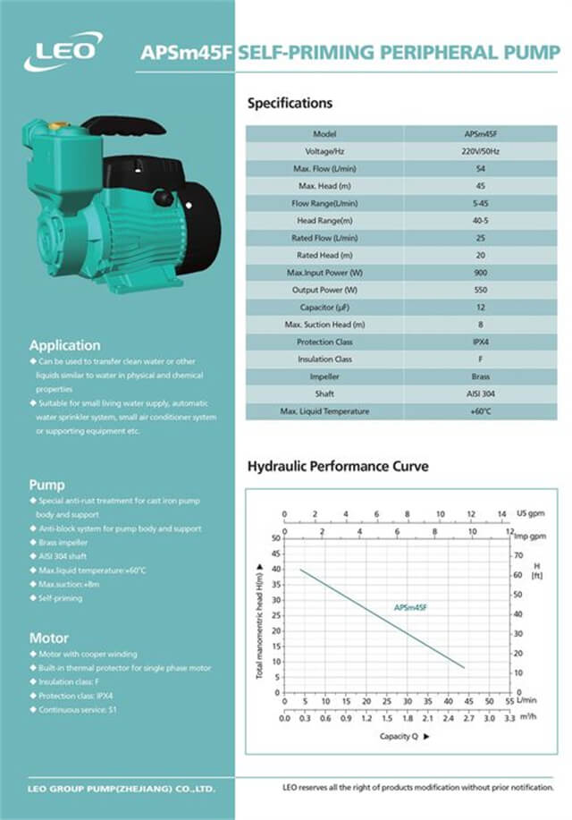 APSm45F Self-Priming Priming Peripheral Pump
