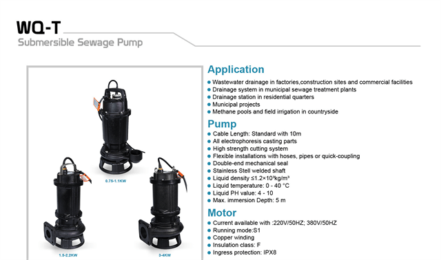 WQ-T/QG Submersible Sewage Pump With Cutting System